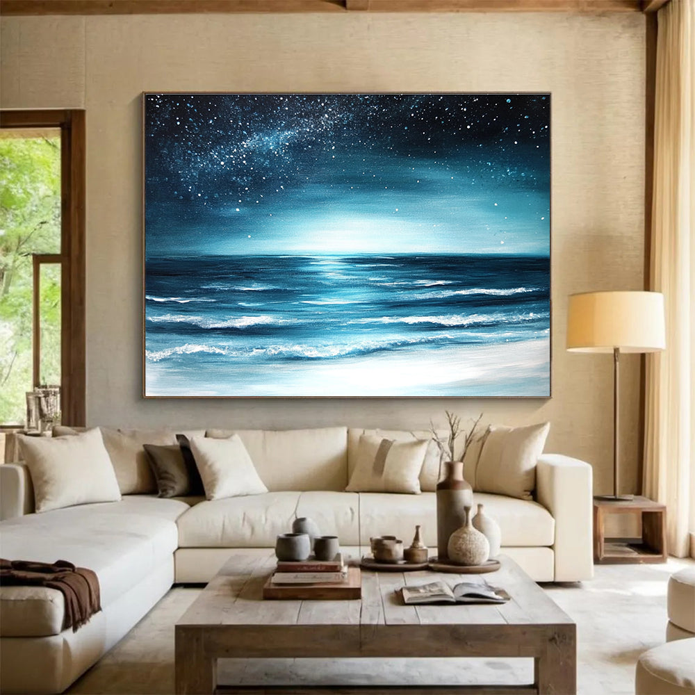 Starry Night Ocean View Painting with Serene Dreamy Ambiance ABS554