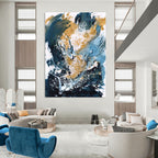 Dynamic Blue - Gold Abstract Splash Painting for Luxe Interiors HENG234
