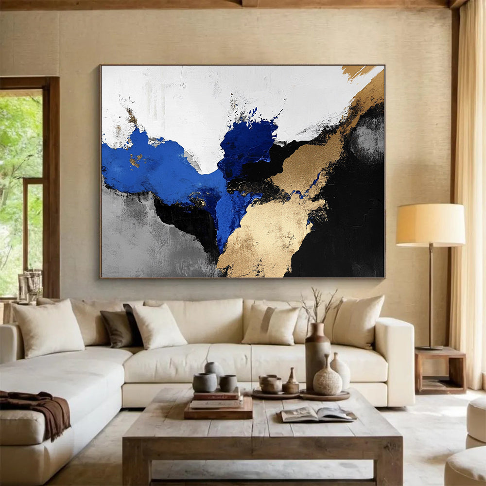 Blue - Gold Abstract Splash Painting with Luxurious Energy WINK365