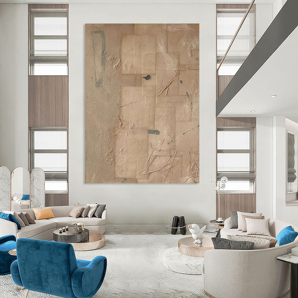 Beige Collage - Style Abstract Painting for Eclectic Interiors HENG336