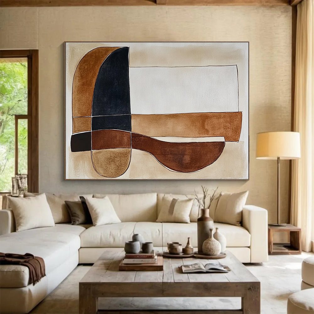 Minimalist Geometric Harmony Abstract Painting with Subtle Earthy Tones ABS552