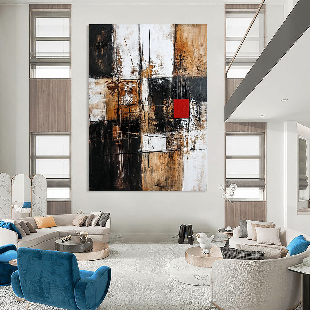 Earth Tone Geometric Abstract Painting for Rustic - Chic Cafes GAB0856