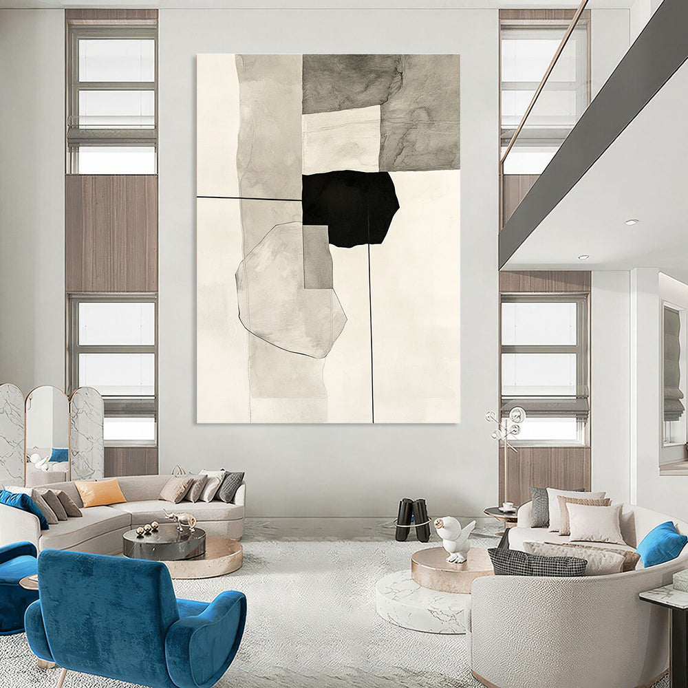 Black and White Geometric Abstract Painting for Industrial - Chic Cafés GAB0946