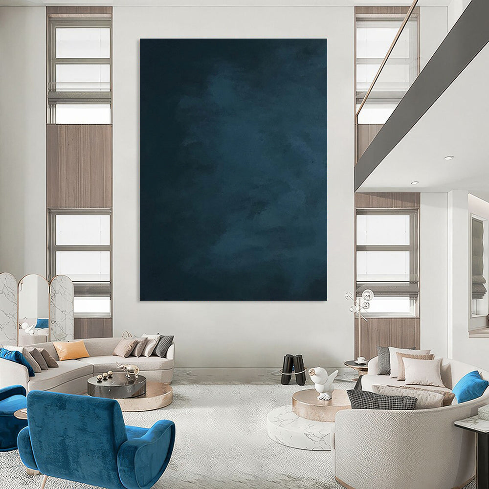 Dark Blue Gradient Abstract Painting for Serene Bedroom Retreats HENG495