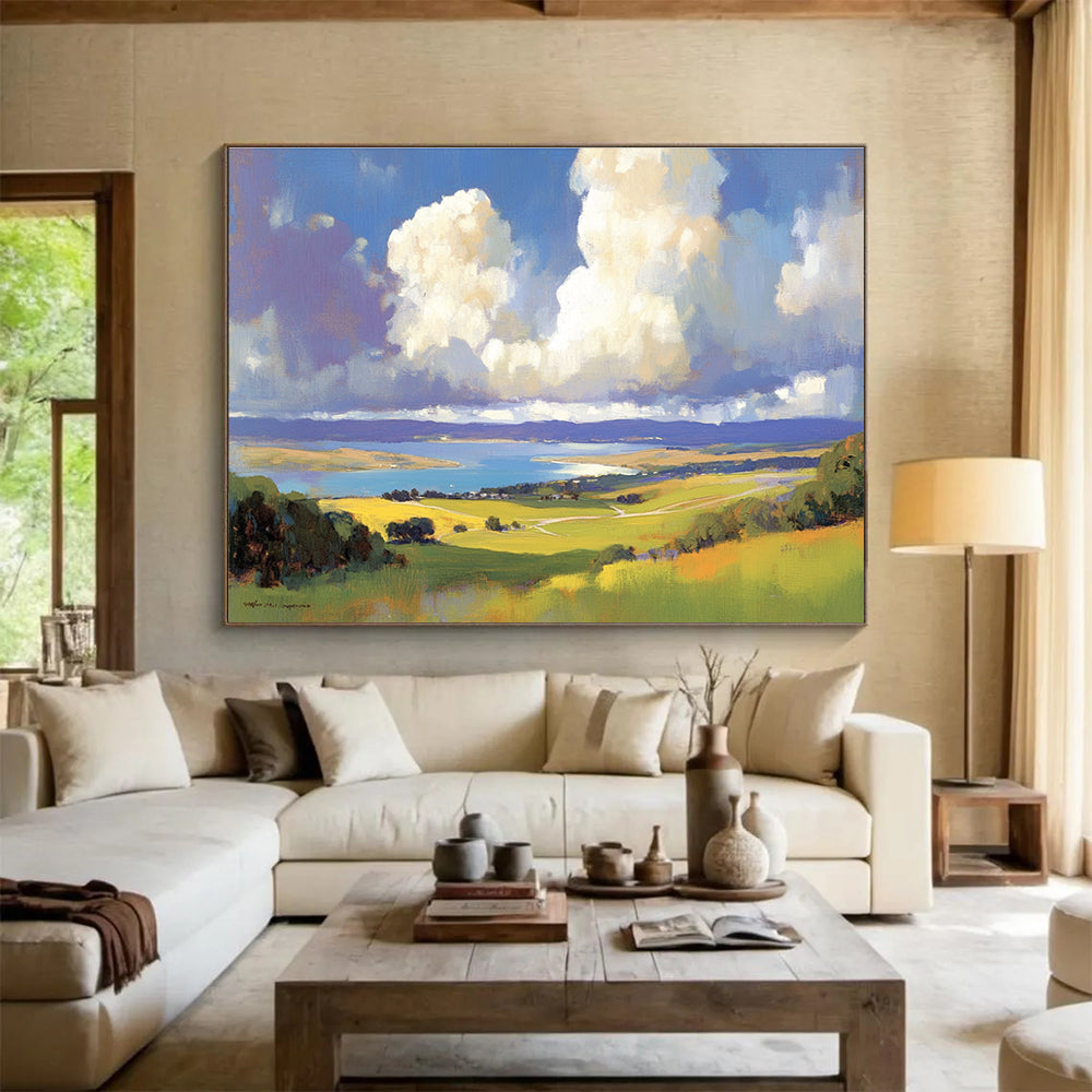 Serene Landscape with Lake and Clouds Abstract Painting ABS581