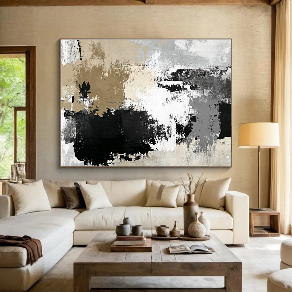 Beige - Black - White Abstract  Warm Minimalist Texture ABS097