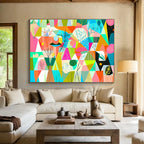 Geometric Nature Collage: Whimsical Landscape Reimagined Abstract Painting ABS154