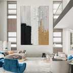Black - White - Gold Minimalist Abstract Painting for Luxury Studies HENG397