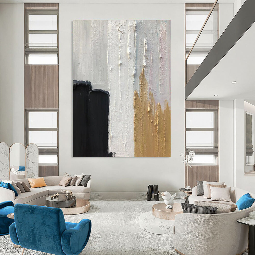 Black - White - Gold Minimalist Abstract Painting for Luxury Studies HENG397