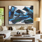 Blue and Black Abstract Painting for Sophisticated Corporate Boardrooms YHT284