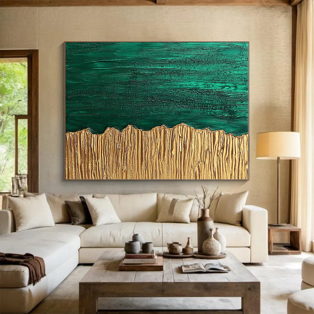 Green and Gold Abstract Painting with Textured Surfaces WINK835