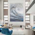 Dynamic White and Blue Wave Abstract Painting for Seaside Resorts HENG337