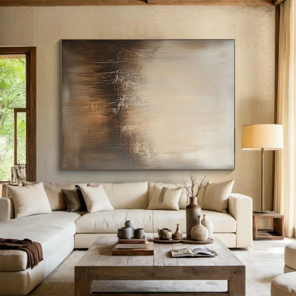 Textured Beige and Brown Gradient Abstract Painting with Tactile Warmth WINK036
