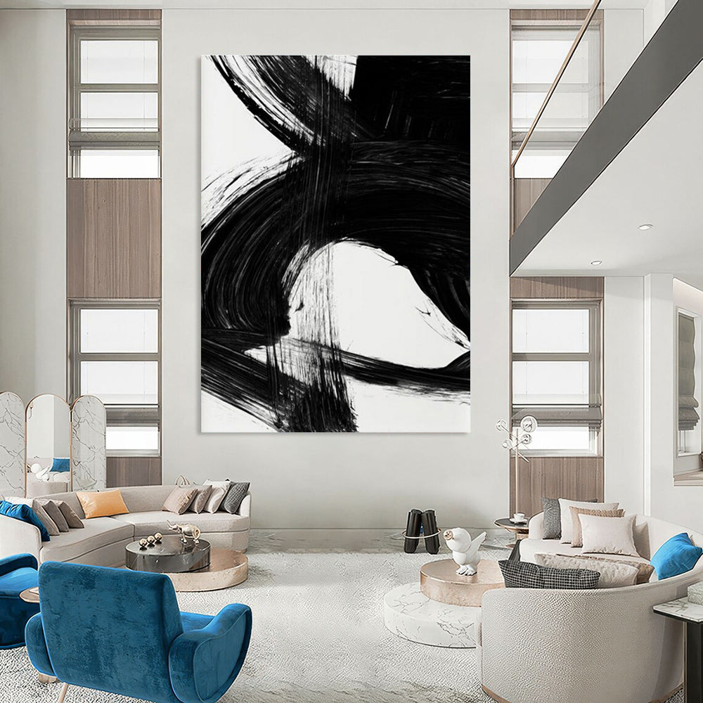 Dynamic Black Ink Abstract Painting for Contemporary Art Galleries HENG196
