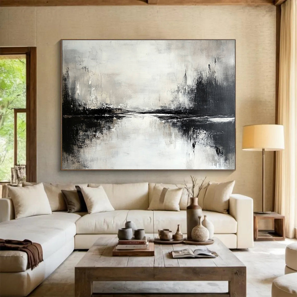 Gray - White Abstract Lake Reflection Painting ABS217