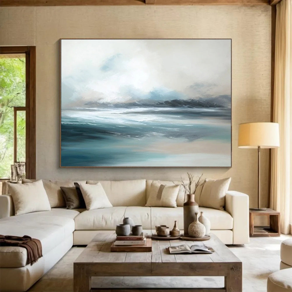 Calm Sea Abstract Serene Seascape Painting for Peaceful Retreats YHT046