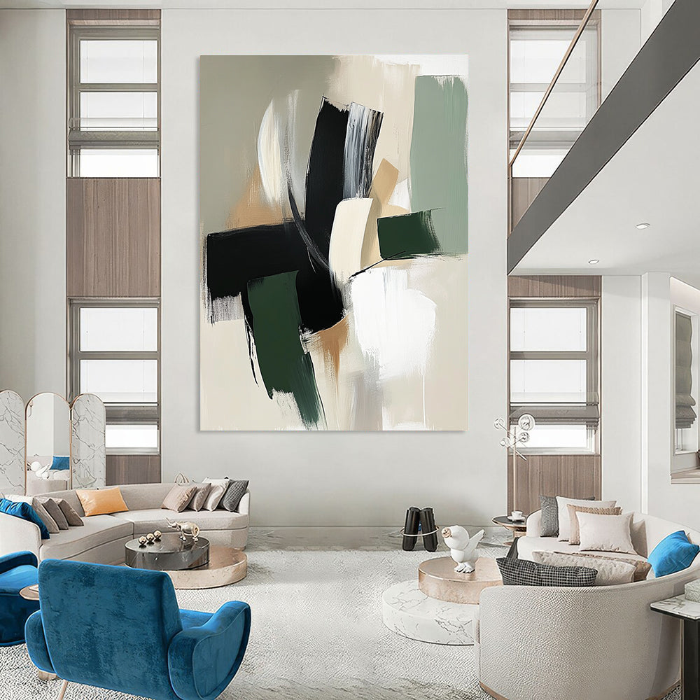 Neutral Geometric Abstract Painting for Minimalist Corporate Lounges GAB1223