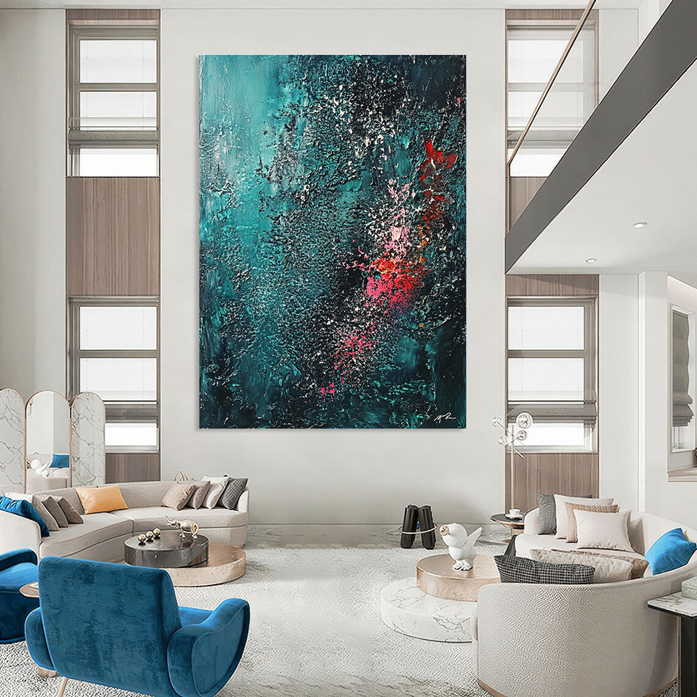 Teal and Pink Abstract Painting for Modern Art Gallery Feature Walls GAB1191