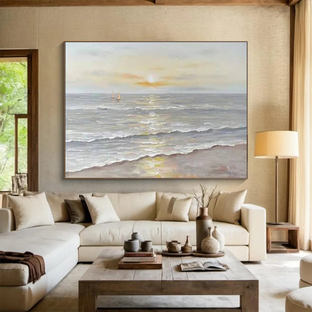 Seaside Sunset Abstract Painting for Coastal Home Living Rooms YHT251