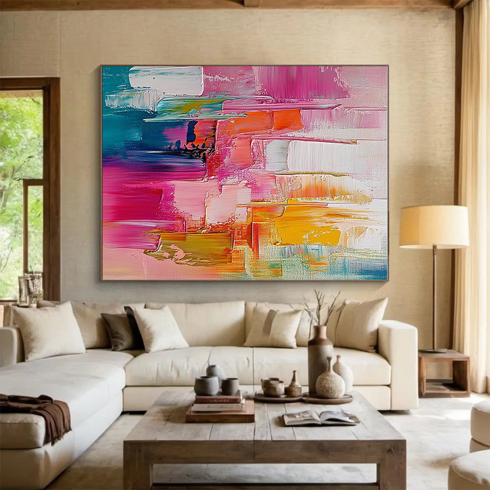 Pink - Orange Abstract Cityscape Painting with Vibrant Urban Energy WINK497
