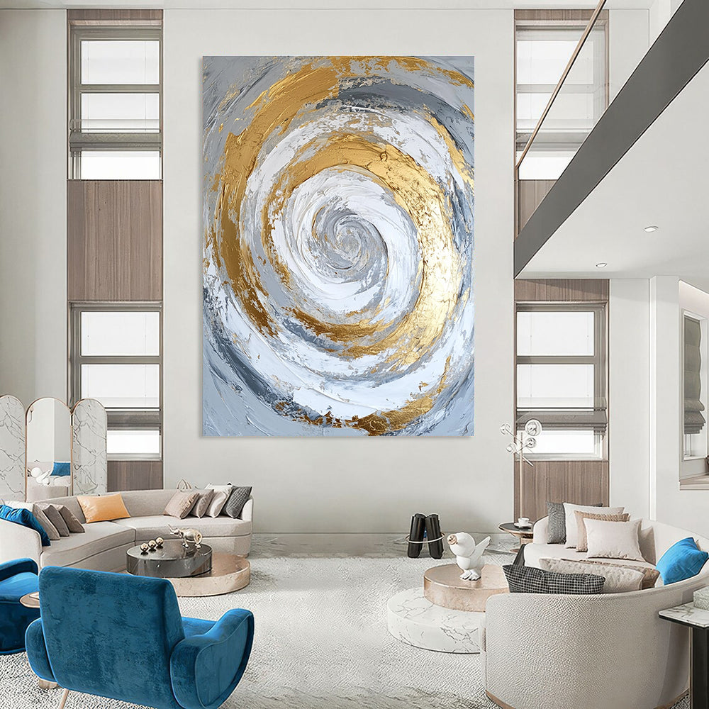 Golden Spiral Abstract Painting for Modern Dining Areas GAB0823