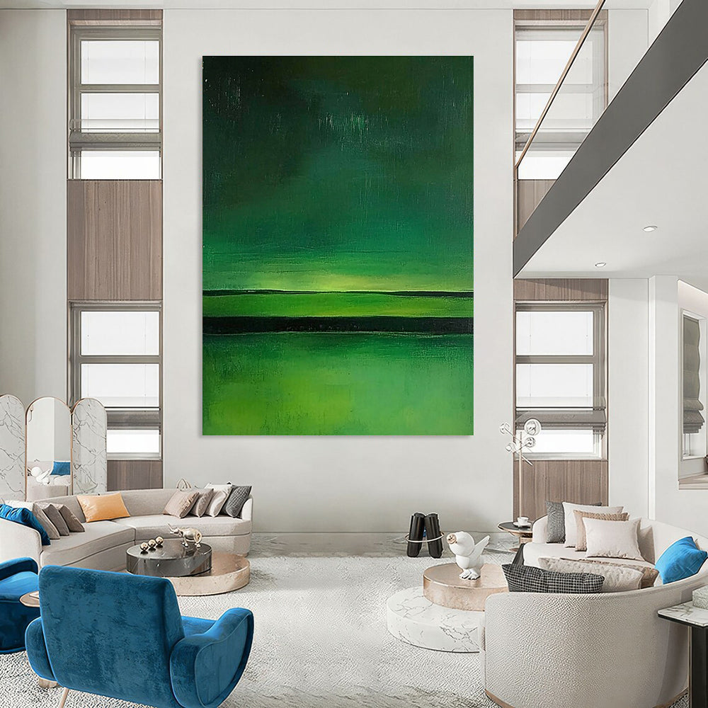 Green Horizon Stripes Abstract Painting for Minimalist Living GAB0767