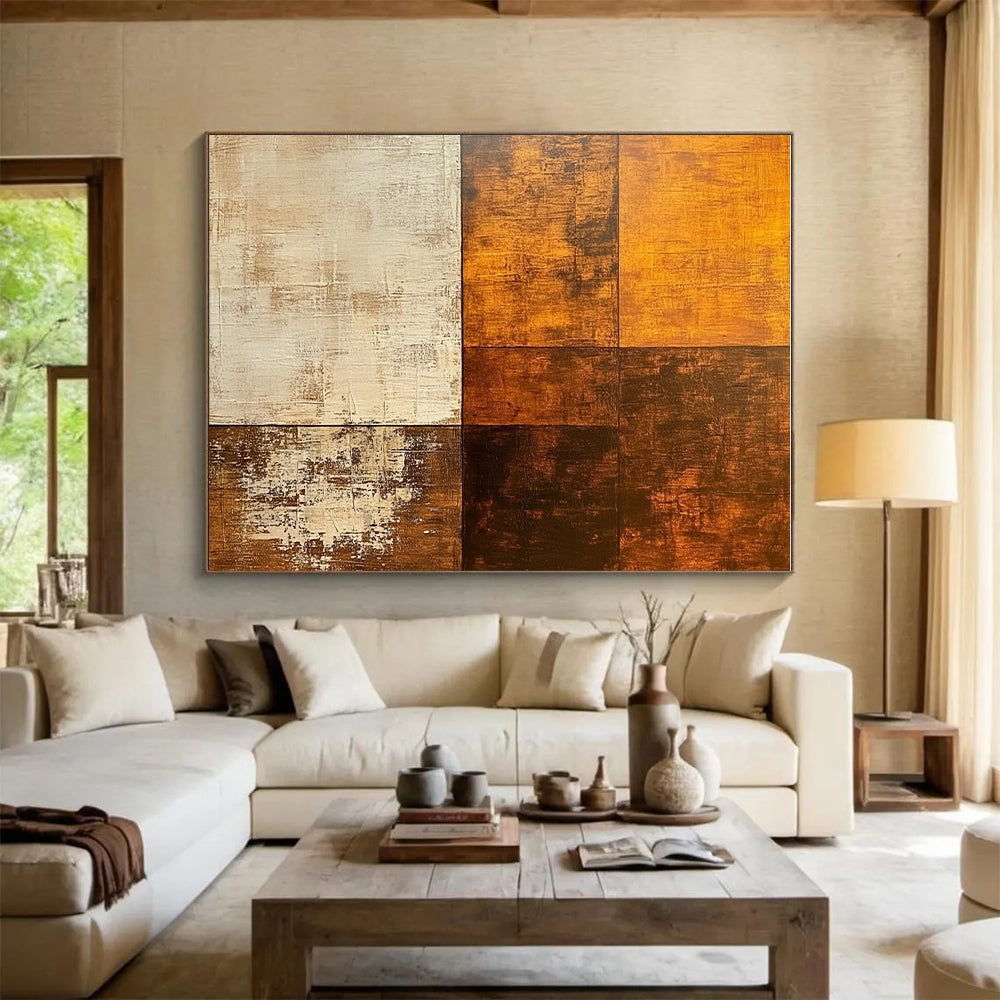 Warm - Toned Geometric Collage Abstract Painting with Rustic Sophistication WINK210