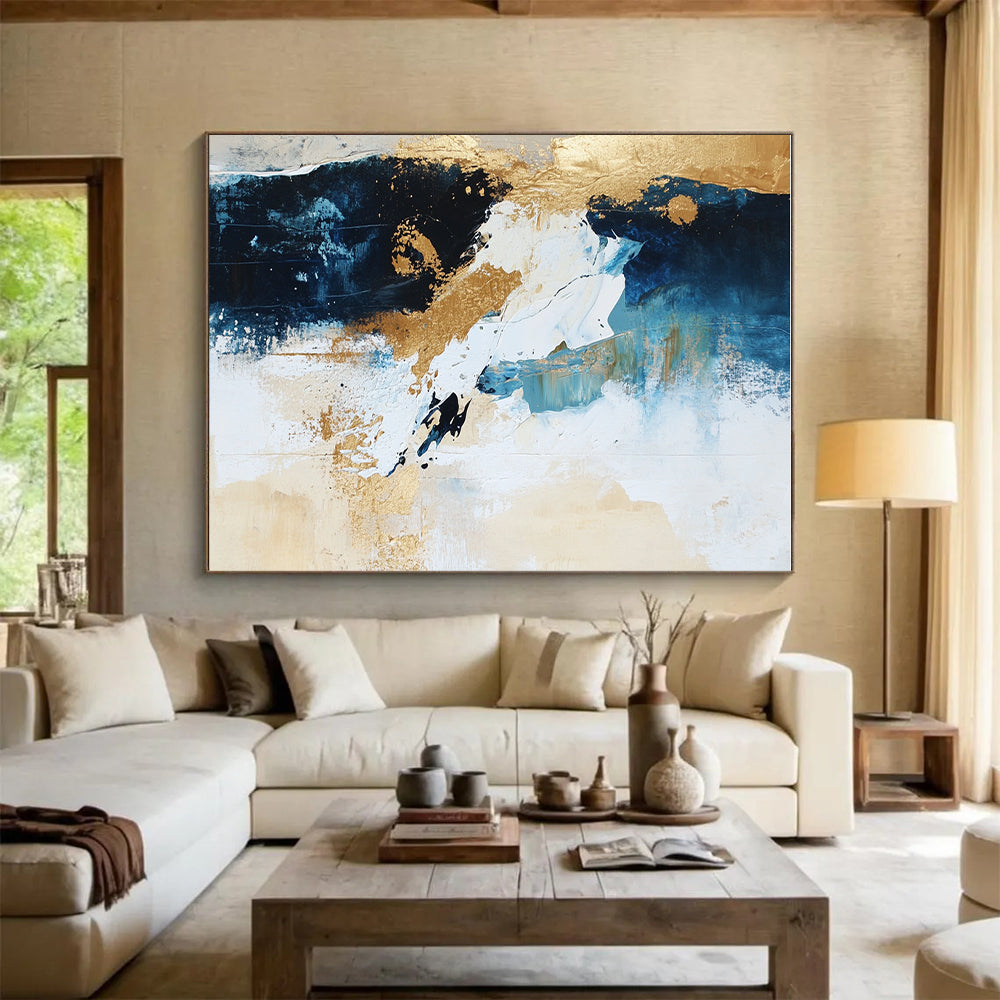 Blue Gold Abstract Painting with Dynamic Elegance WINK723