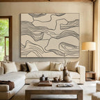 Black Line Abstract on Beige Abstract Painting with Minimalist Grace WINK268