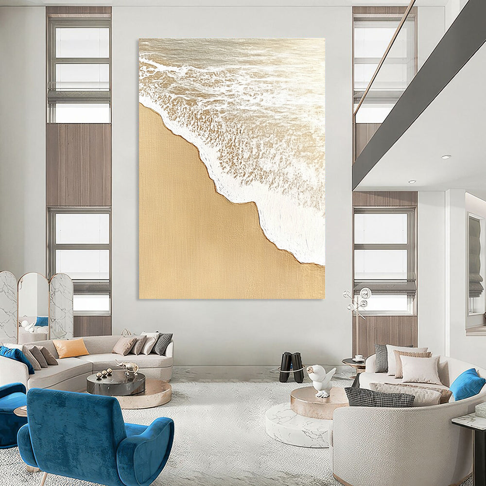 Sandy Beach with White Waves Abstract Painting with Coastal Charm GAB0077