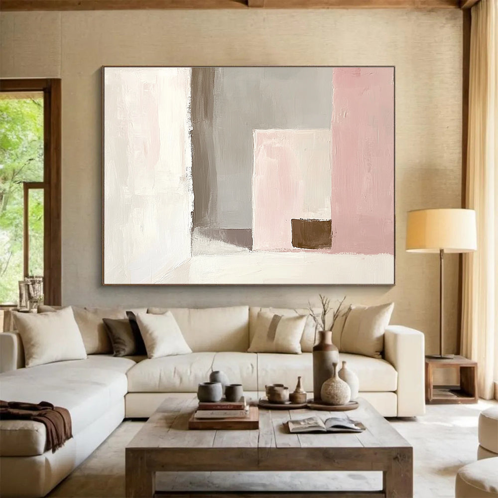 Pink and Brown Minimalist Abstract with Geometric Forms Abstract Painting ABS380
