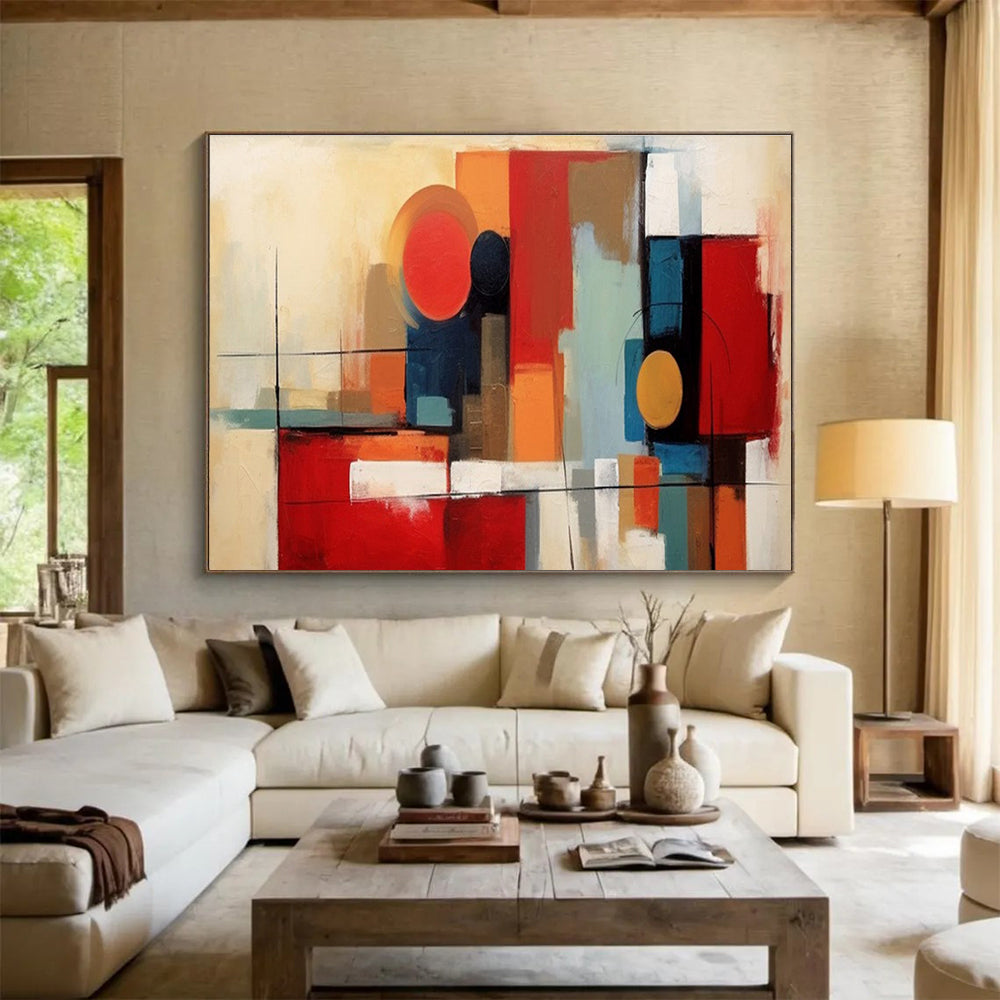 Geometric Color Block Abstract Painting for Urban Office Interiors YHT219