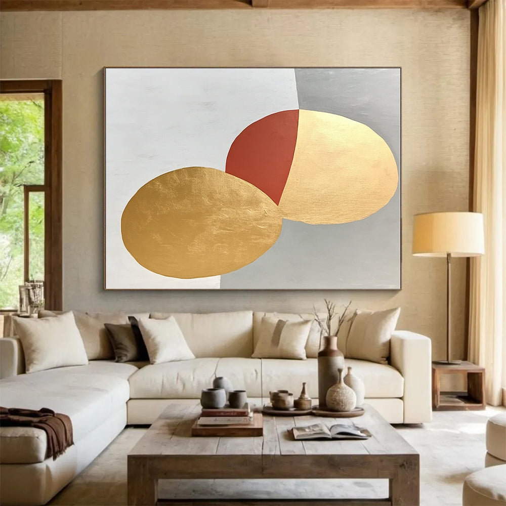 Geometric Gold and Red Abstract Painting with Regal Touch WINK306