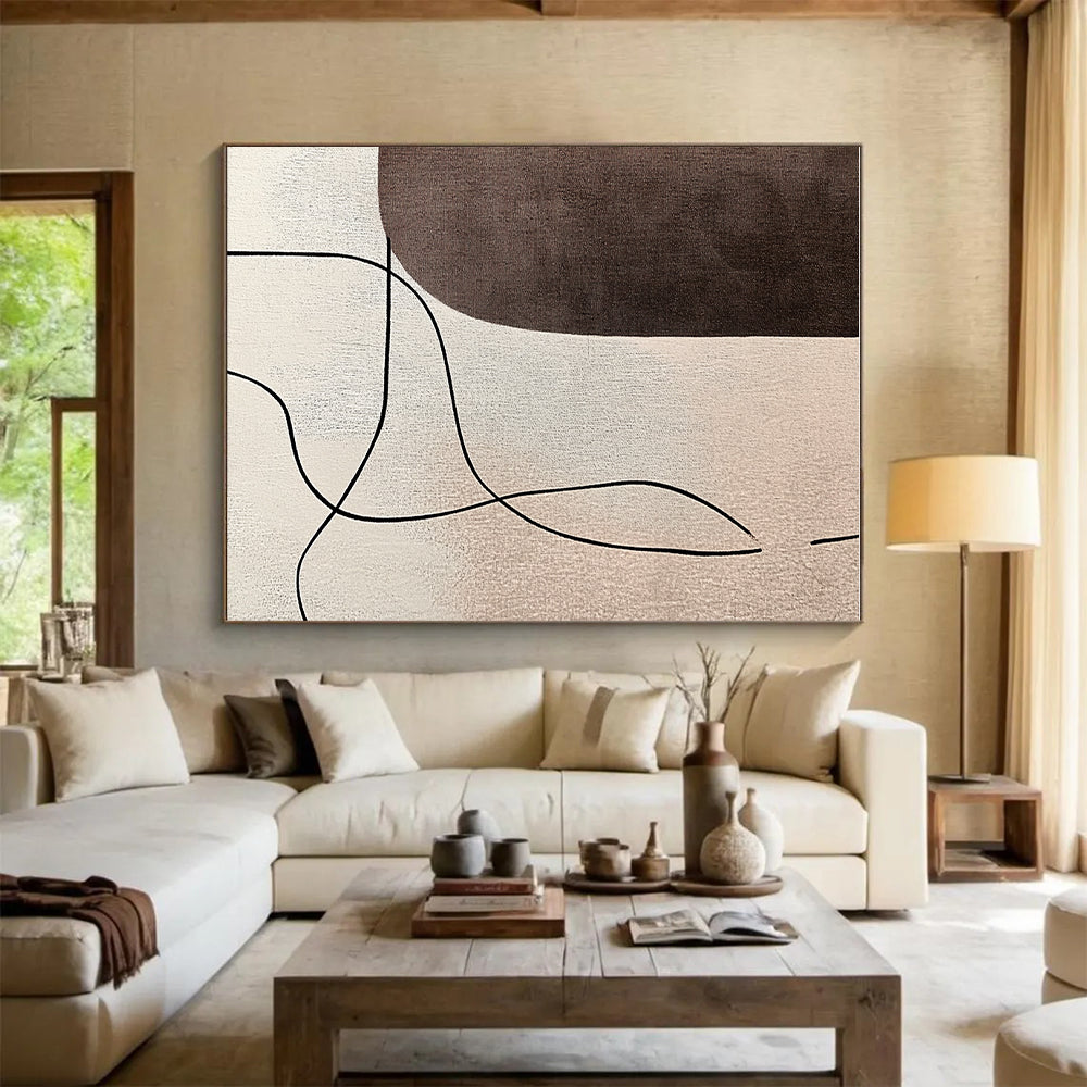 Curved Lines on Neutral Abstract Painting with Gentle Flow WINK181