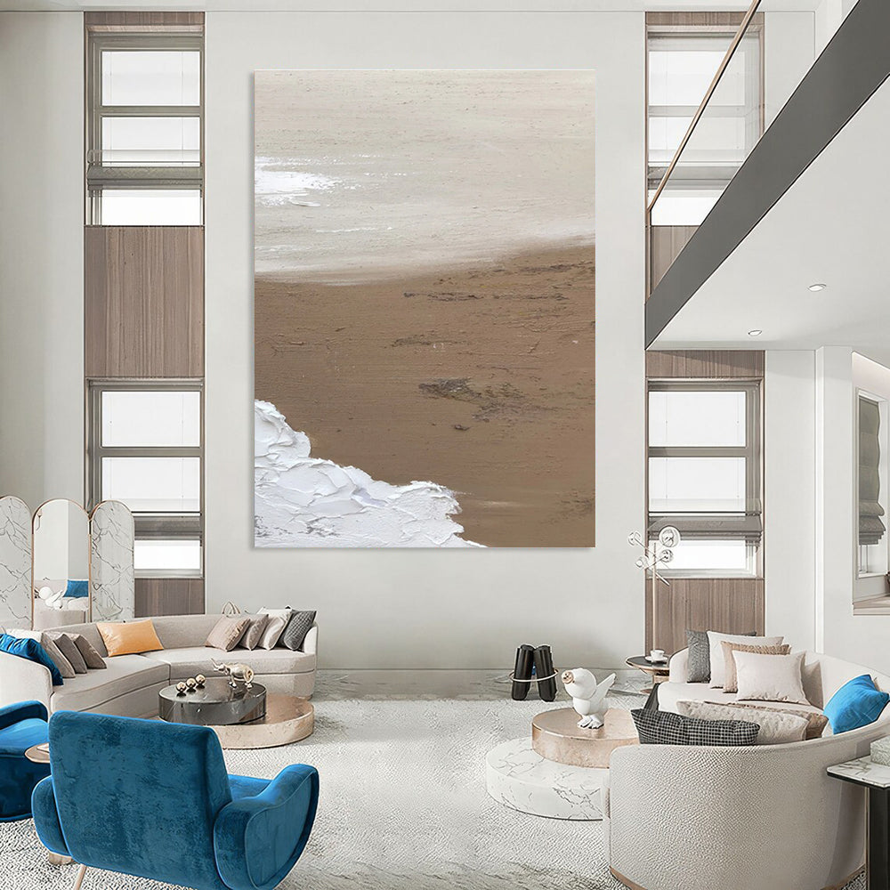 Earth - Toned Curved Line Abstract Painting for Bohemian Bedrooms HENG375
