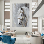 White Horse Portrait Abstract Painting of Equestrian Grace GAB0083