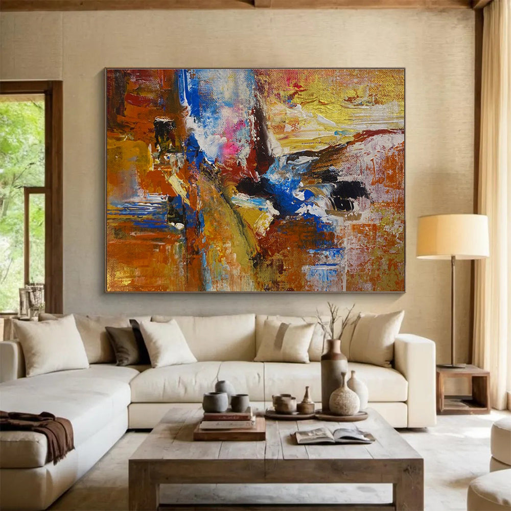 Orange - Blue - Gold Abstract Painting for Vibrant Creative Studios YHT385