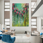 Vibrant Floral Abstract Painting for Lively Garden Cafes HENG456