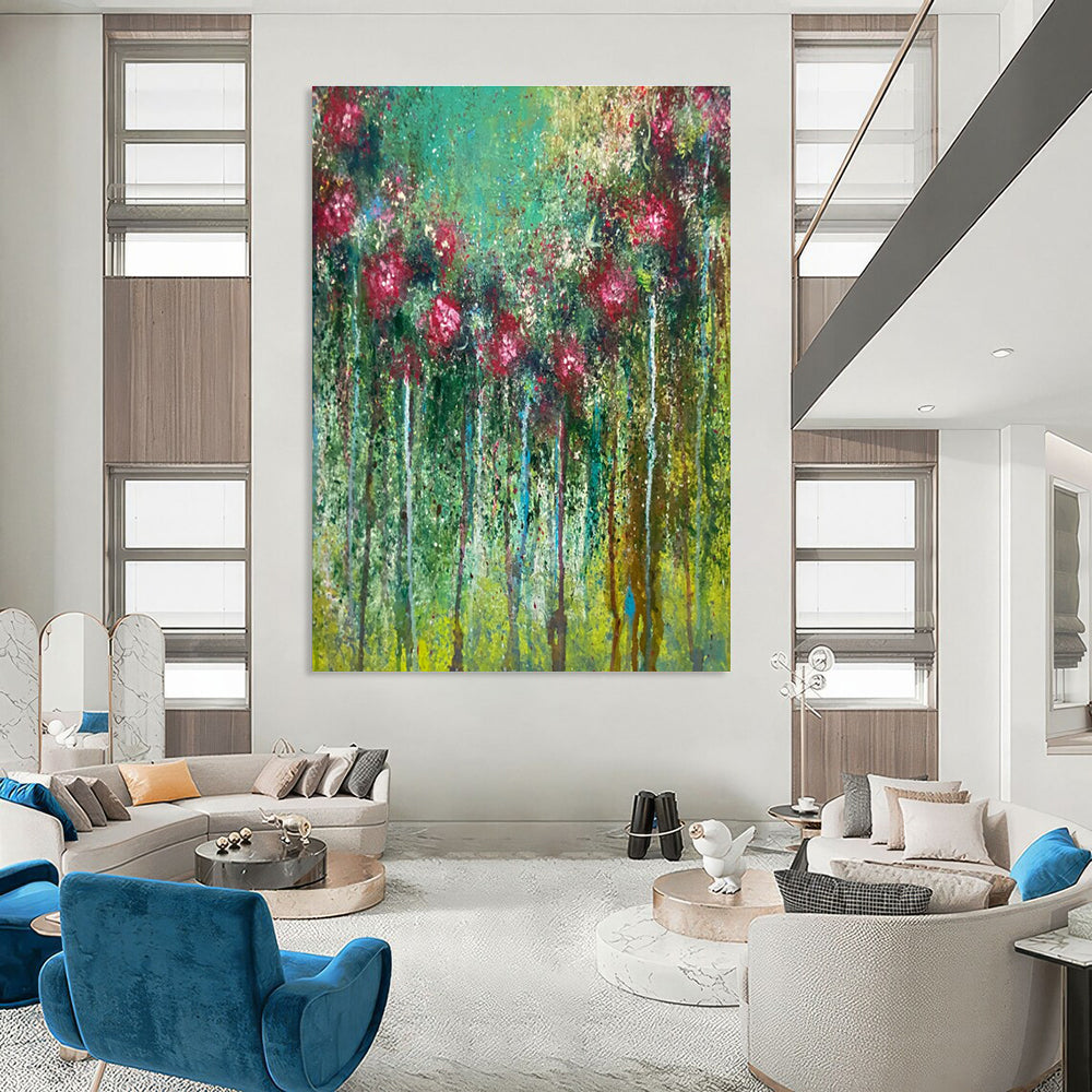 Vibrant Floral Abstract Painting for Lively Garden Cafes HENG456