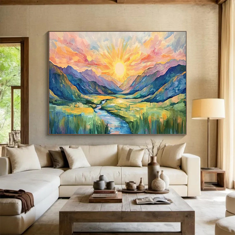 Sunrise Mountain Abstract Painting for Adventure - Lover Offices YHT416