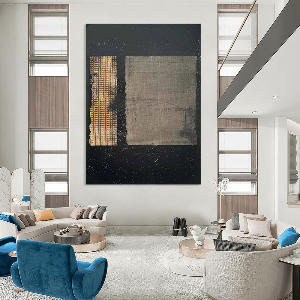 Dual - Tone Grid Abstract Painting for Industrial - Chic Spaces HENG307