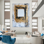 Gold - Framed Square Abstract Painting for Luxurious Living Rooms GAB0850