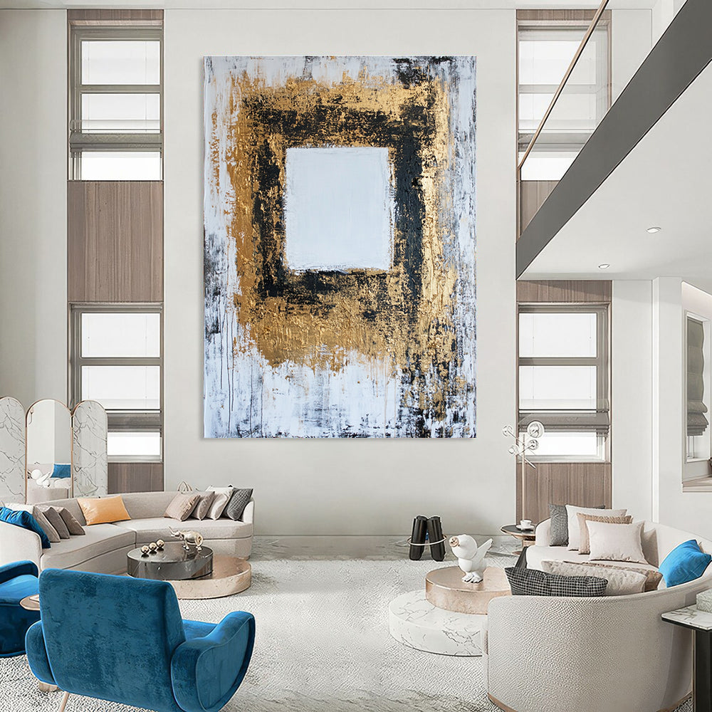 Gold - Framed Square Abstract Painting for Luxurious Living Rooms GAB0850