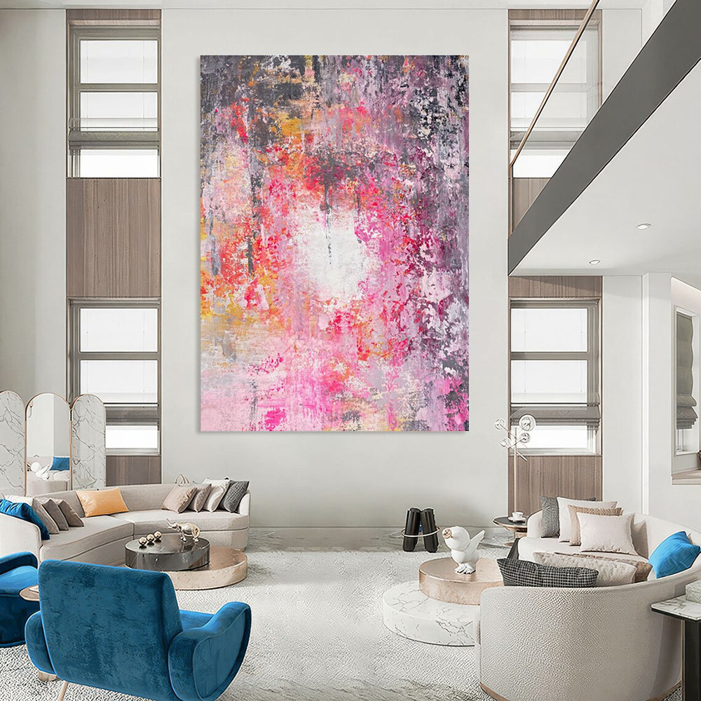 Pink and Gray Abstract Painting for Romantic Living Spaces HENG470