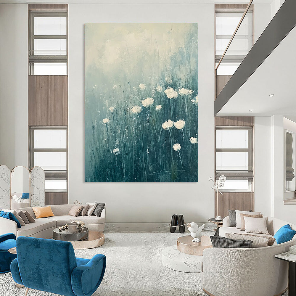White Flower Field - Tranquil Floral Abstract Painting GAB0614