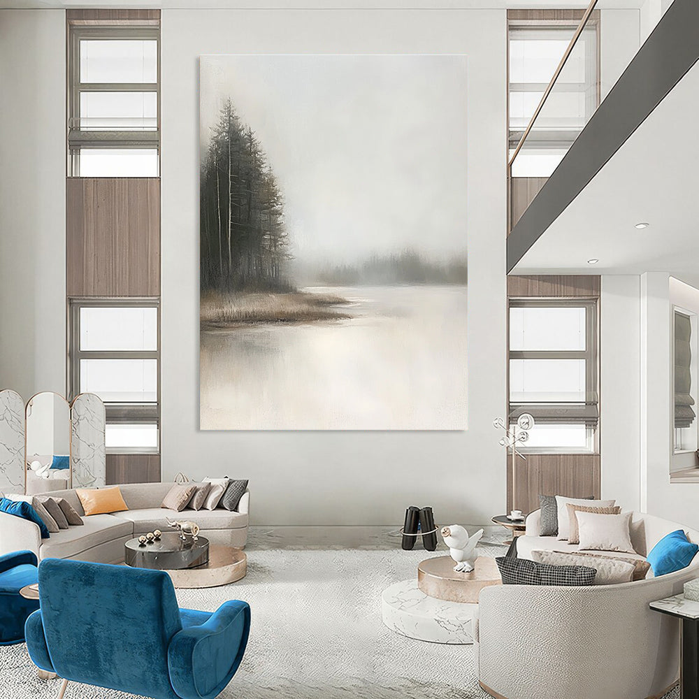 Foggy Forest Lake - Naturalistic Landscape Abstract Art GAB0525