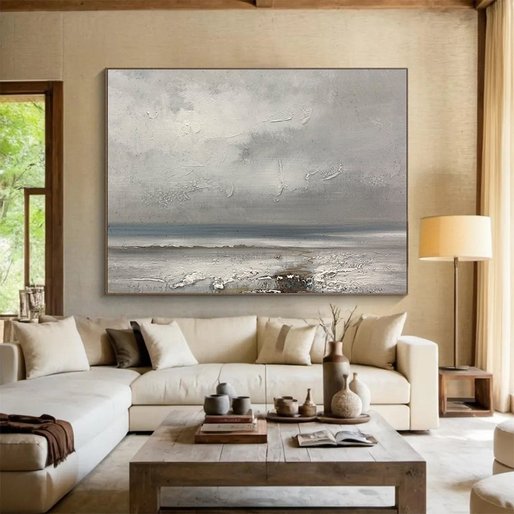 Gray Sea and Sky Abstract Painting for Tranquil Spa Interiors YHT267