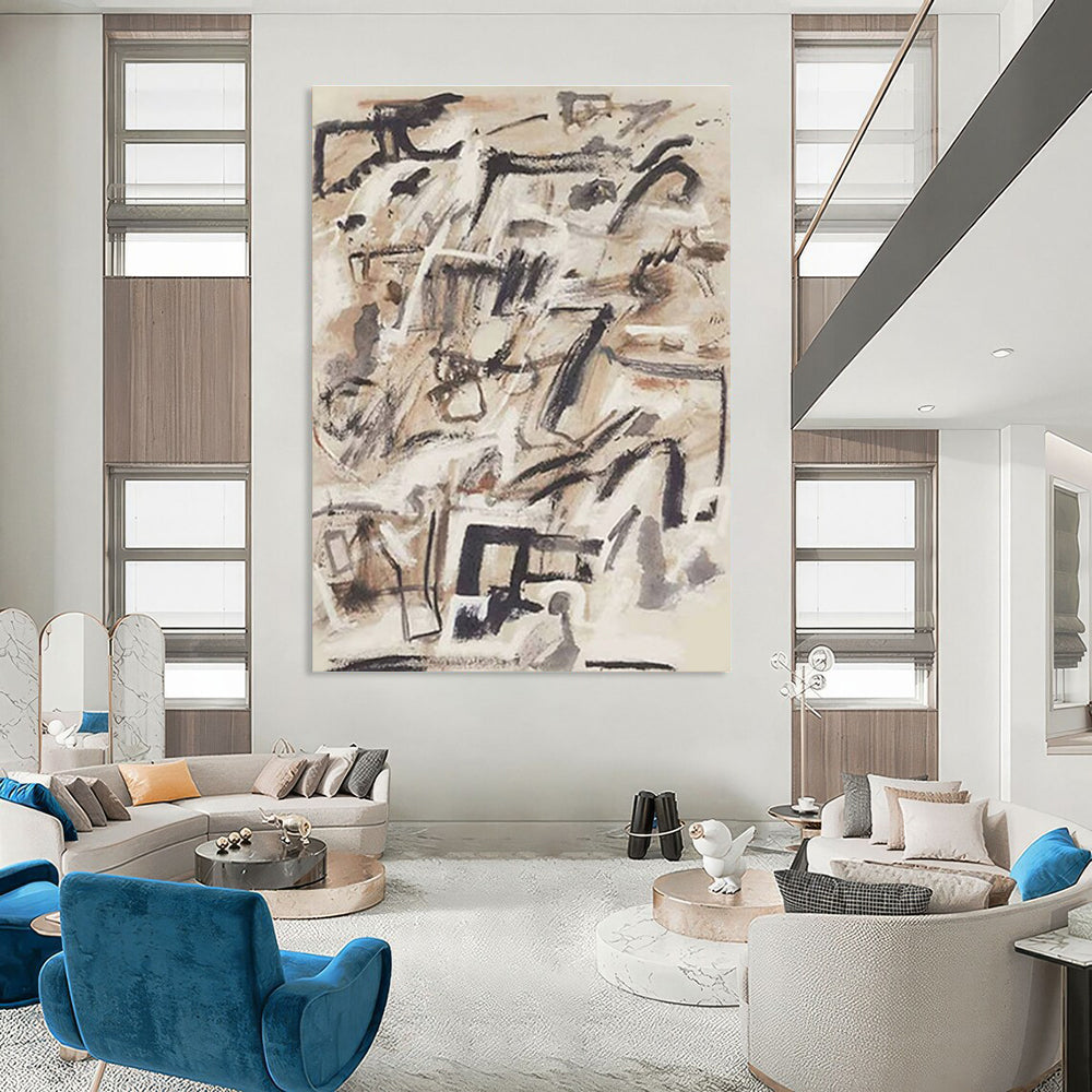 Earth - Toned Abstract Composition Painting for Bohemian - Style Living Rooms HENG143