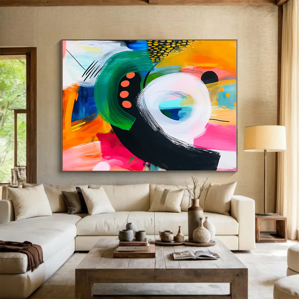 Circular and Curved Shapes Abstract Painting with Playful Rhythm WINK082