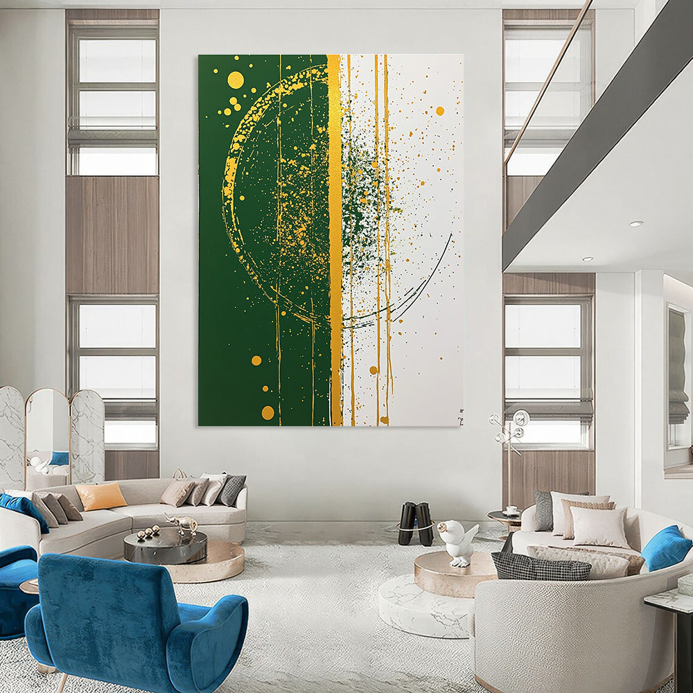Green and Gold Splatter Bold Abstract Painting GAB0332
